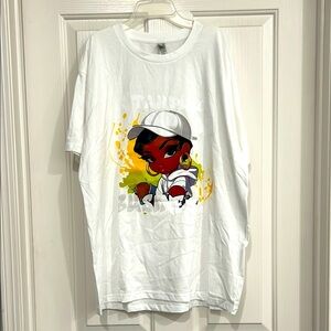 White Graphic T-Shirt with Cartoon Design women’s size xl 100% cotton NWOT